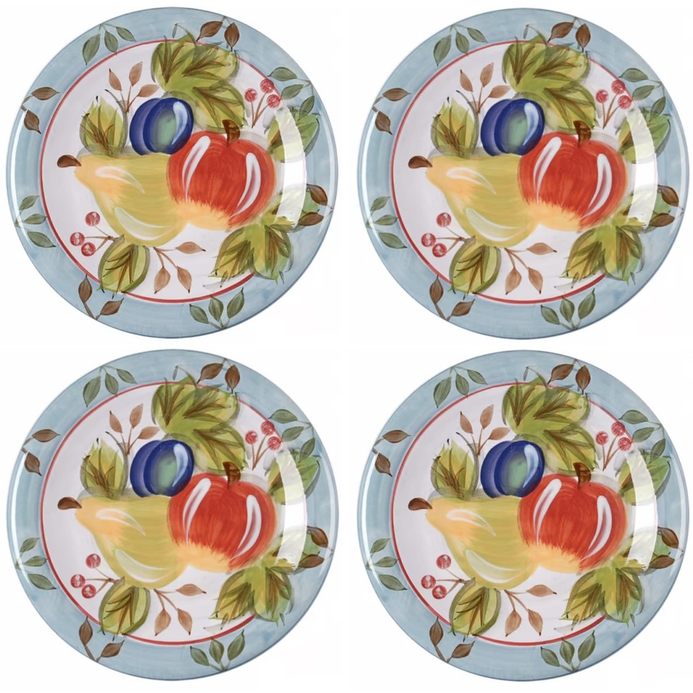 4x Heritage Mint Black Forest Fruits 8" Salad Dessert Plates Apple Pear Vintage